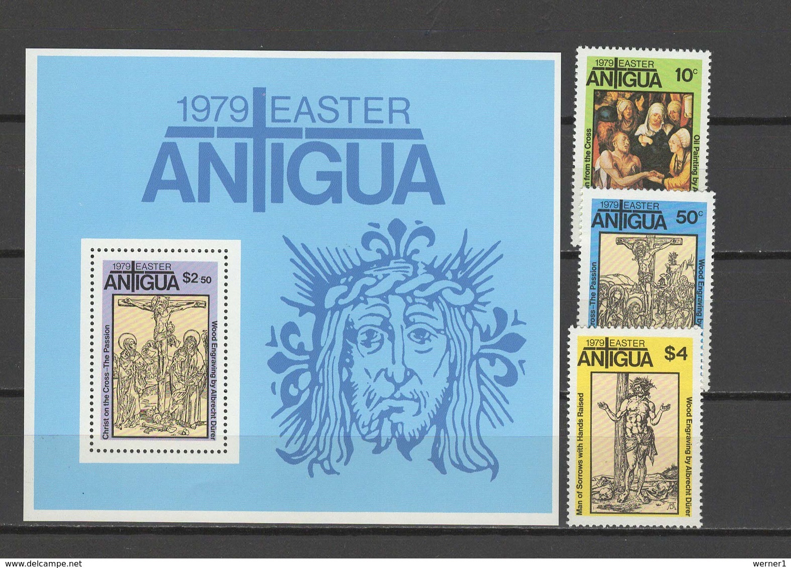 Antigua 1979 Paintings Albrecht Dürer - Durer, Easter Set Of 3 + S/s MNH - Otros & Sin Clasificación