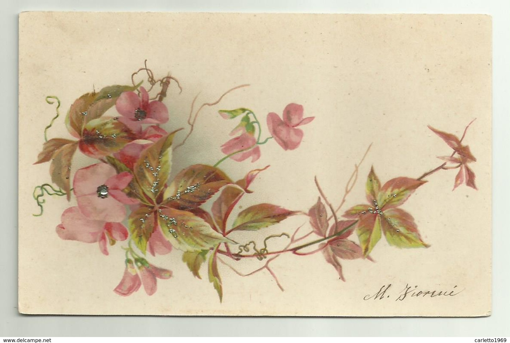 FIORI ILLUSTRATA CON BRILLANTINI  VIAGGIATA FP - 1900-1949