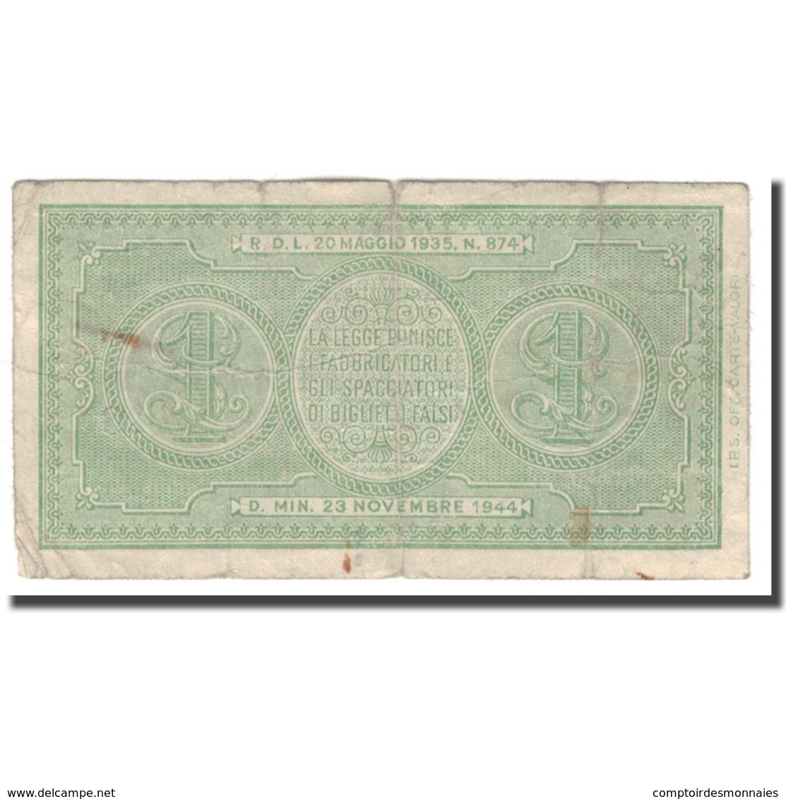 Billet, Italie, 1 Lira, 1944, KM:29b, TB+ - Regno D'Italia – 1 Lira