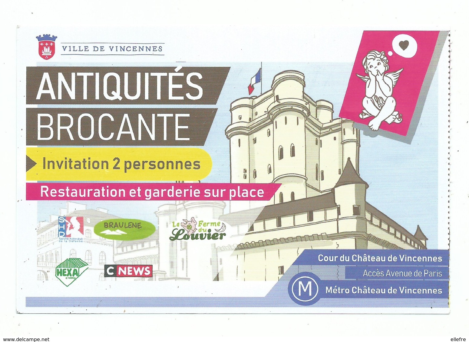 Invitation/ Ticket D'entrée Antiquités Brocante Au Chateau De Vincennes Ange 94 Blason Ville De Vincennes  - 2019 - Tickets - Entradas