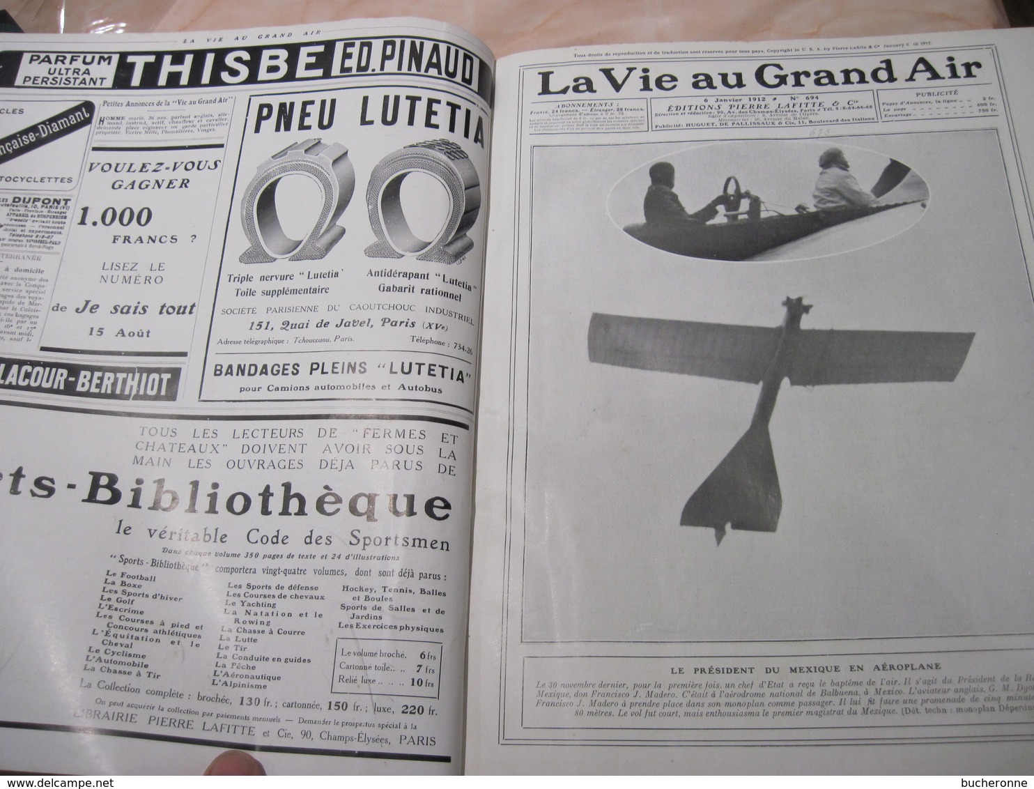 La Vie au grand air 1912 année complète 5 KG 1016 pages 35 x 28 x 6 cm  TBE couverture rayure page pli minime vu son age