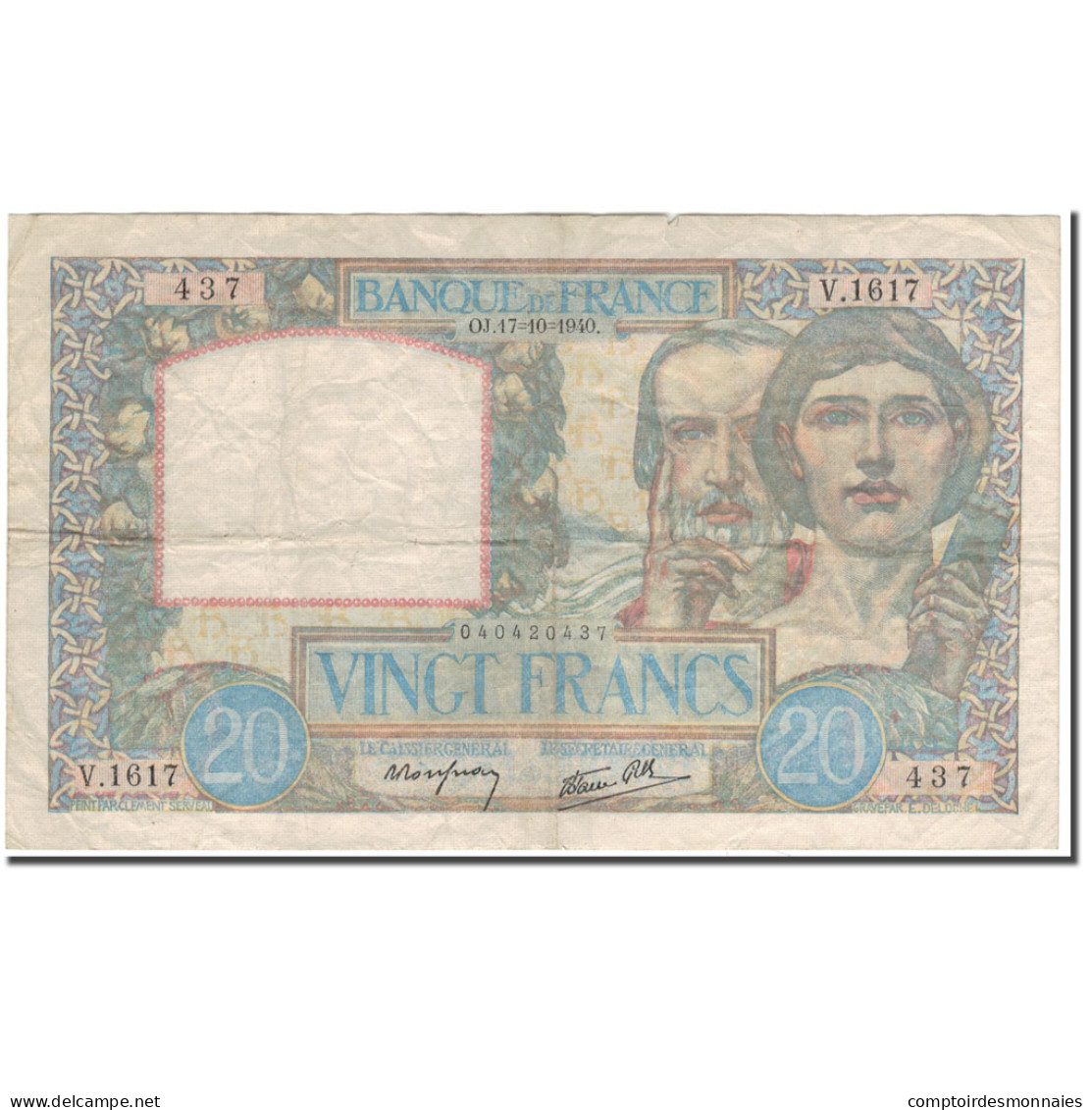 France, 20 Francs, Science Et Travail, 1940-10-17, TTB, Fayette:12.9, KM:92b - 20 F 1939-1942 ''Science Et Travail''