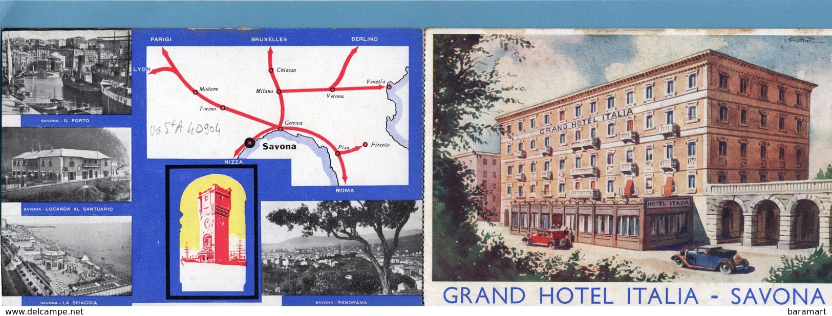 SAVONA GRAND HOTEL ITALIA  Cartolina Postale Foderata Con Una Carta Pubblicitaria - Savona