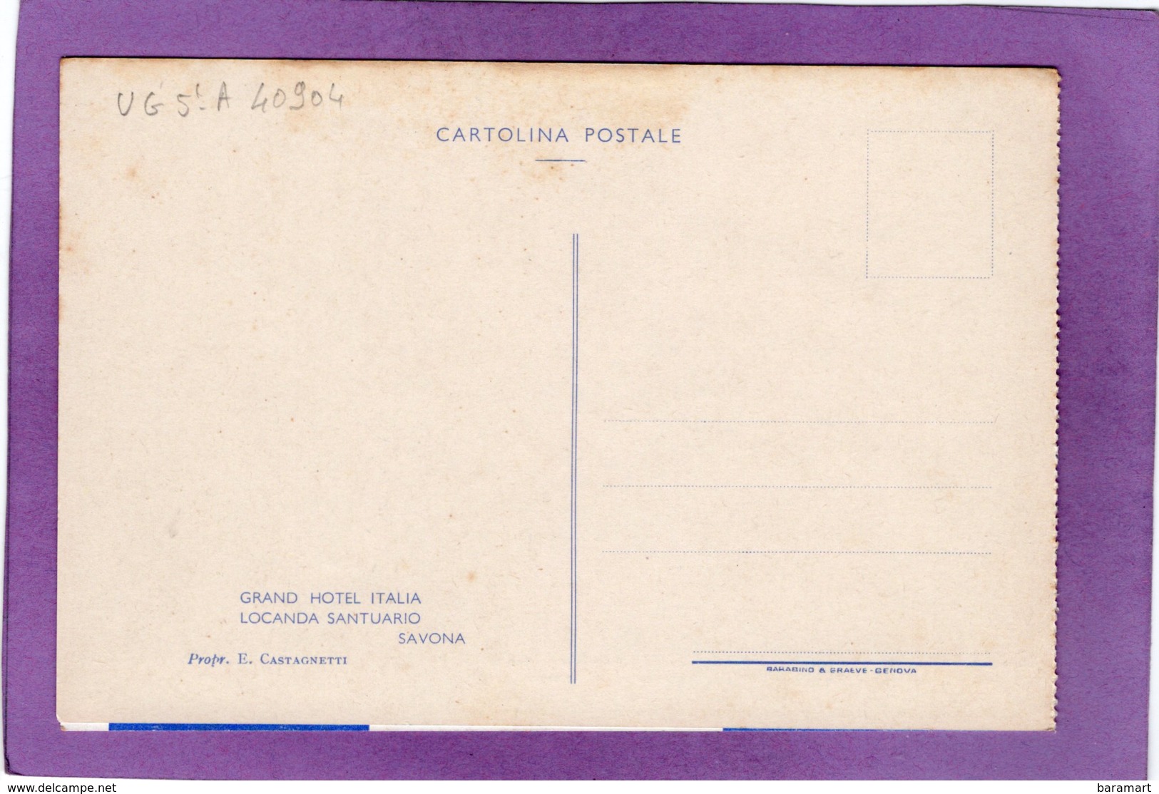 SAVONA GRAND HOTEL ITALIA  Cartolina Postale Foderata Con Una Carta Pubblicitaria - Savona