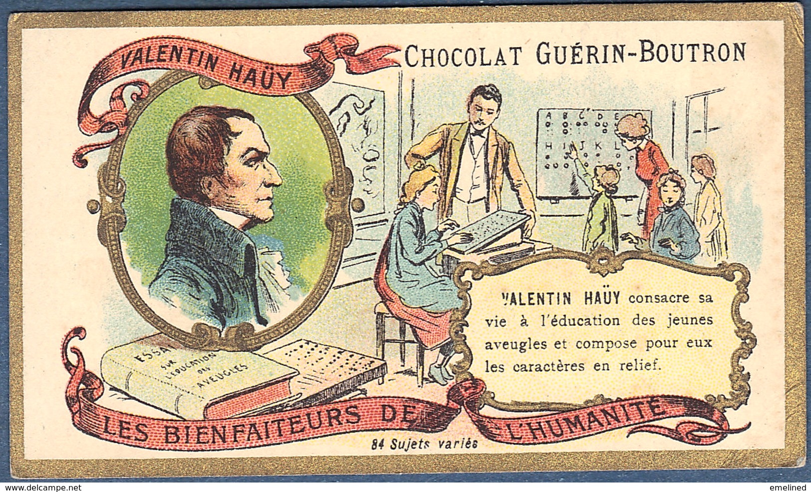 Chromo Chocolat Guerin-Boutron Les Bienfaiteurs De L'Humanité - VALENTIN HAUY éducation Aveugles Ecriture Relief école - Guérin-Boutron