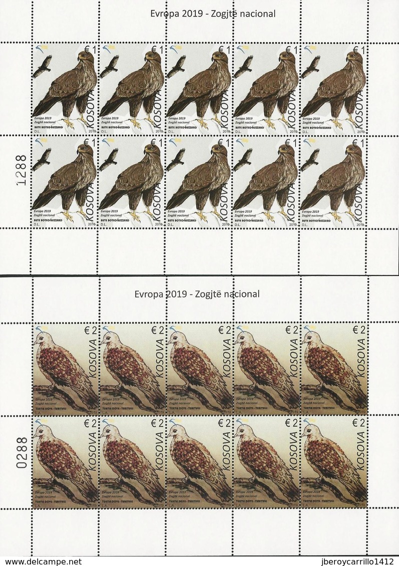 KOSOVO /KOSOVA REPUBLIC  -EUROPA 2019 -NATIONAL BIRDS.-"AVES -BIRDS -VÖGEL-OISEAUX"- 2 HOJAS BLOQUE De 10 - 2019