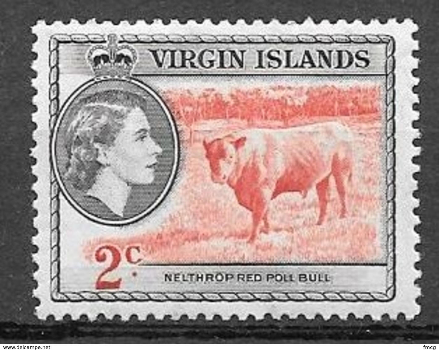 1956 2 Cents Queen Elizabeth, Mint Hinged - British Virgin Islands