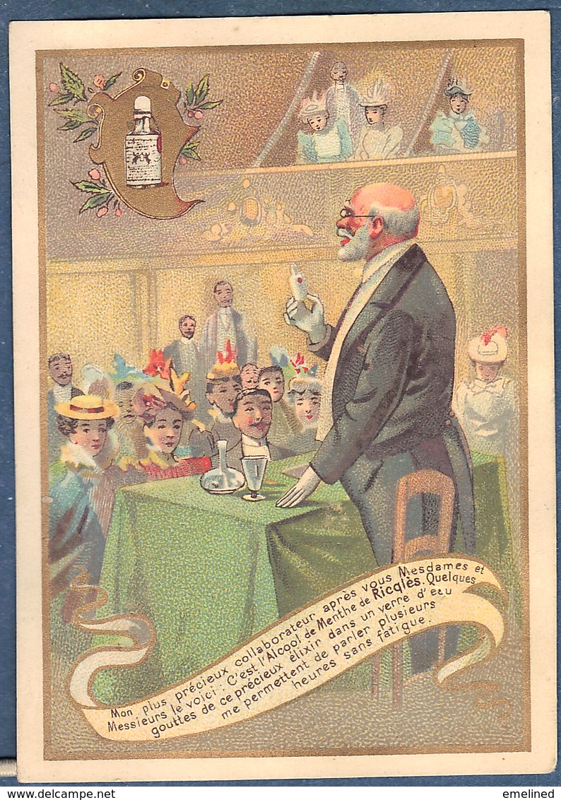 Chromo Ricqlès Vieillemard Alcool De Menthe Conférence Conférencier Public Carafe Verre Bouteille - Autres & Non Classés