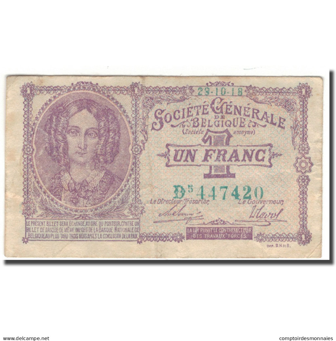 Billet, Belgique, 1 Franc, 1923-10-18, KM:86b, TB+ - 1-2 Franchi