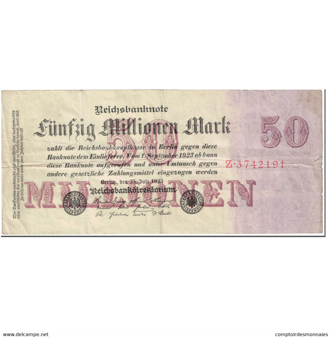 Billet, Allemagne, 50 Millionen Mark, 1923, 1923-07-25, KM:109a, TB - 50 Mio. Mark