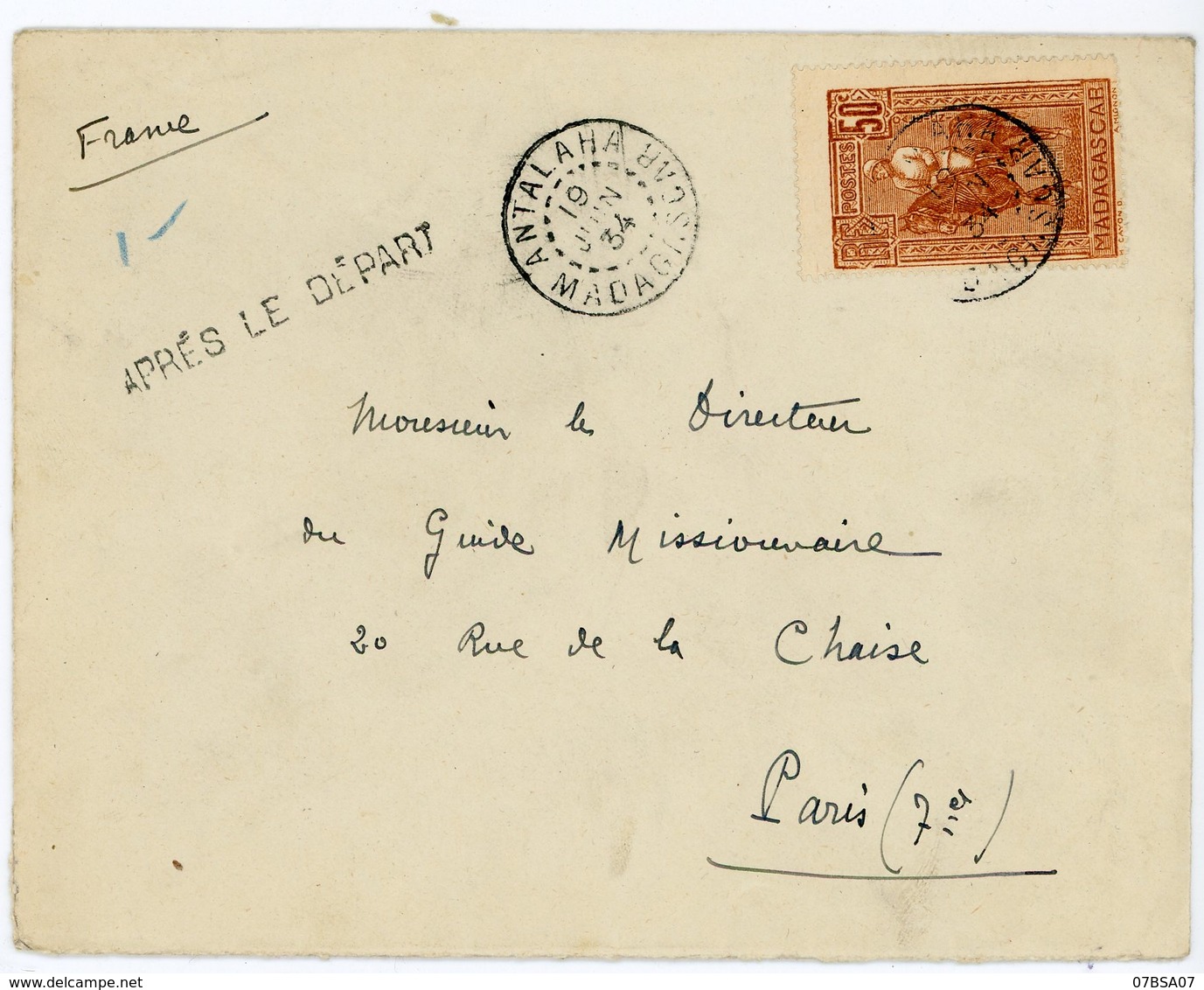 LINEAIRE "APRES LE DEPART " SUR ENV MADAGASCAR 1934 ANTALAHA LETTRE => FRANCE - Lettres & Documents