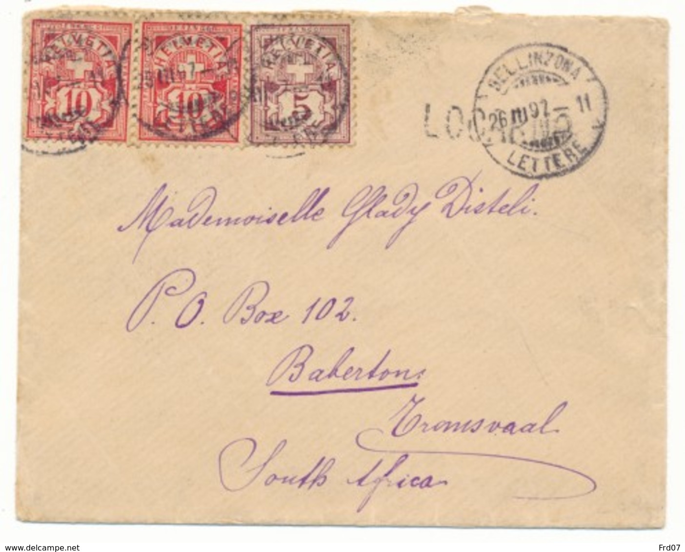 L De Locarno 25 III 1897 Via Bellinzona 26 III 97 Vers  Z.A.R. Transvaal - Barberton 24 APR 97 - Lettres & Documents