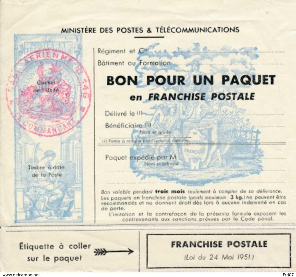 Bon Pour Un Paquet En Franchise Postale - Base Aérienne N° 146 - - Timbres De Franchise Militaire