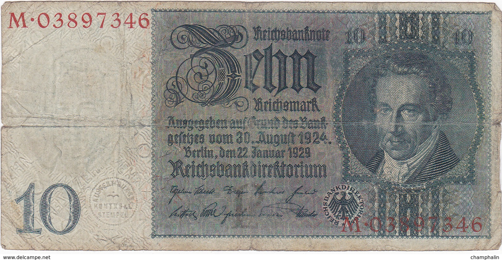 Allemagne - Billet De 10 Reichsmark - A.D. Thaer - 22 Janvier 1929 - 10 Mark