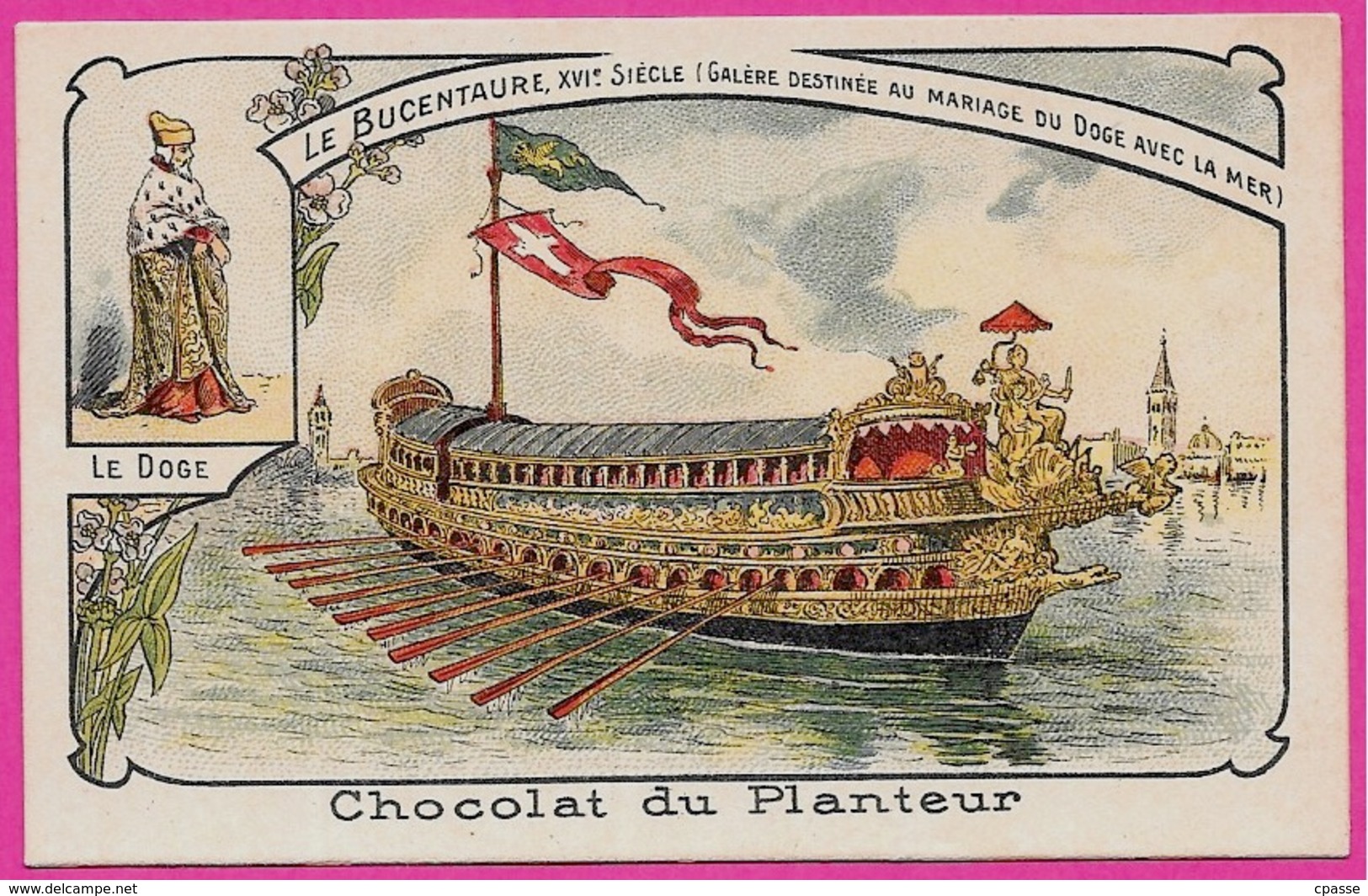 CHROMO Chocolat Du Planteur (Lot De 3) ** Bateau Mandarin - Bucentaure - Balon Roi Siam (publicité 06 CANNES Au Dos) - Autres & Non Classés