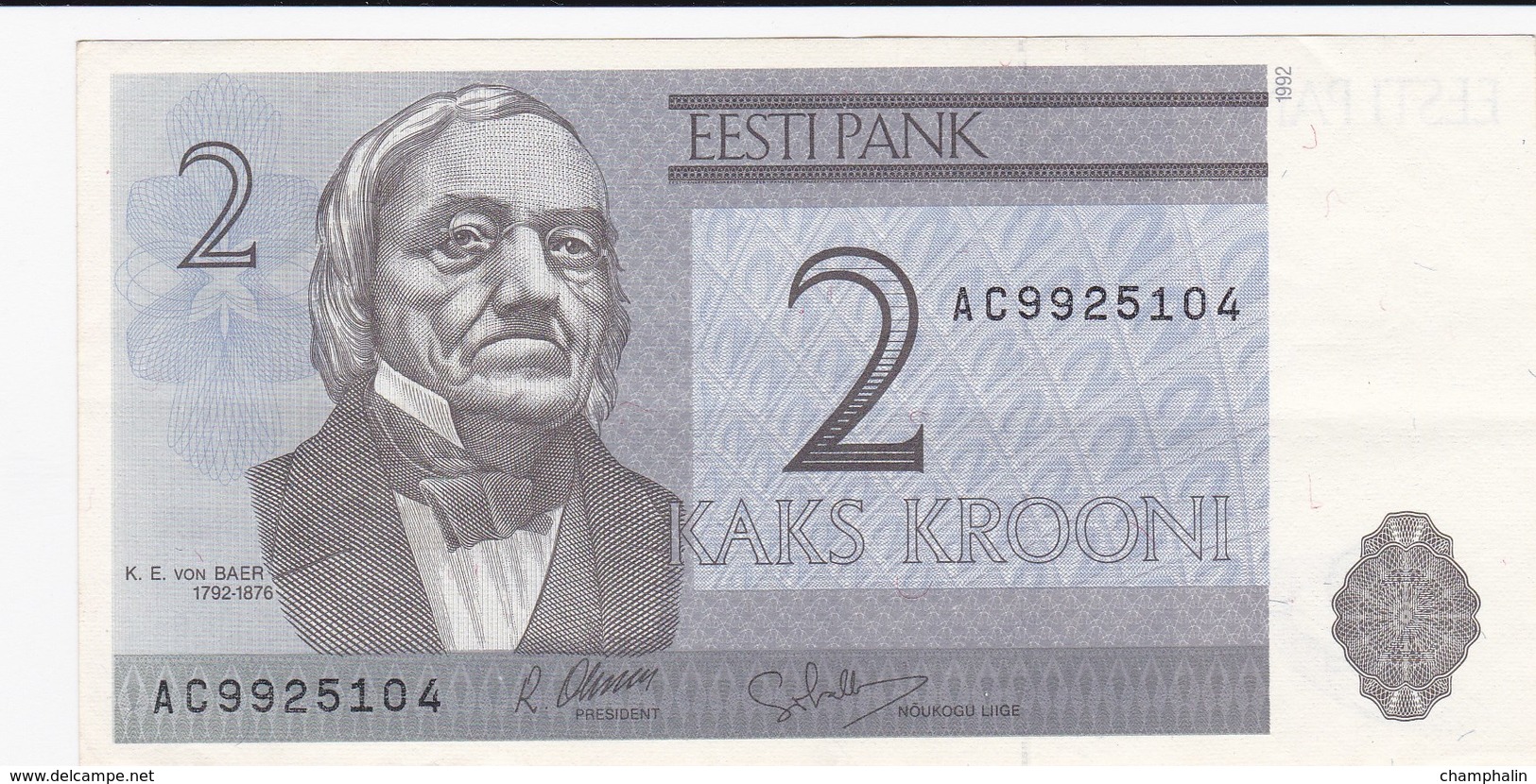 Estonie - Billet De 2 Krooni - K. E. Von Baer - 1992 - Estonie