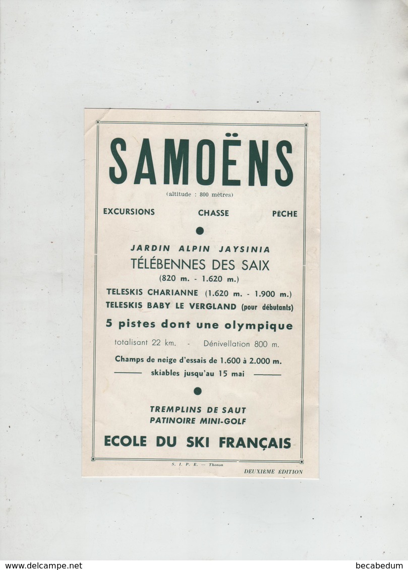 Publicités Recto Verso Samoens Saix Ski Les Gets Télébenne De Super Morzine Années 60 - Werbung