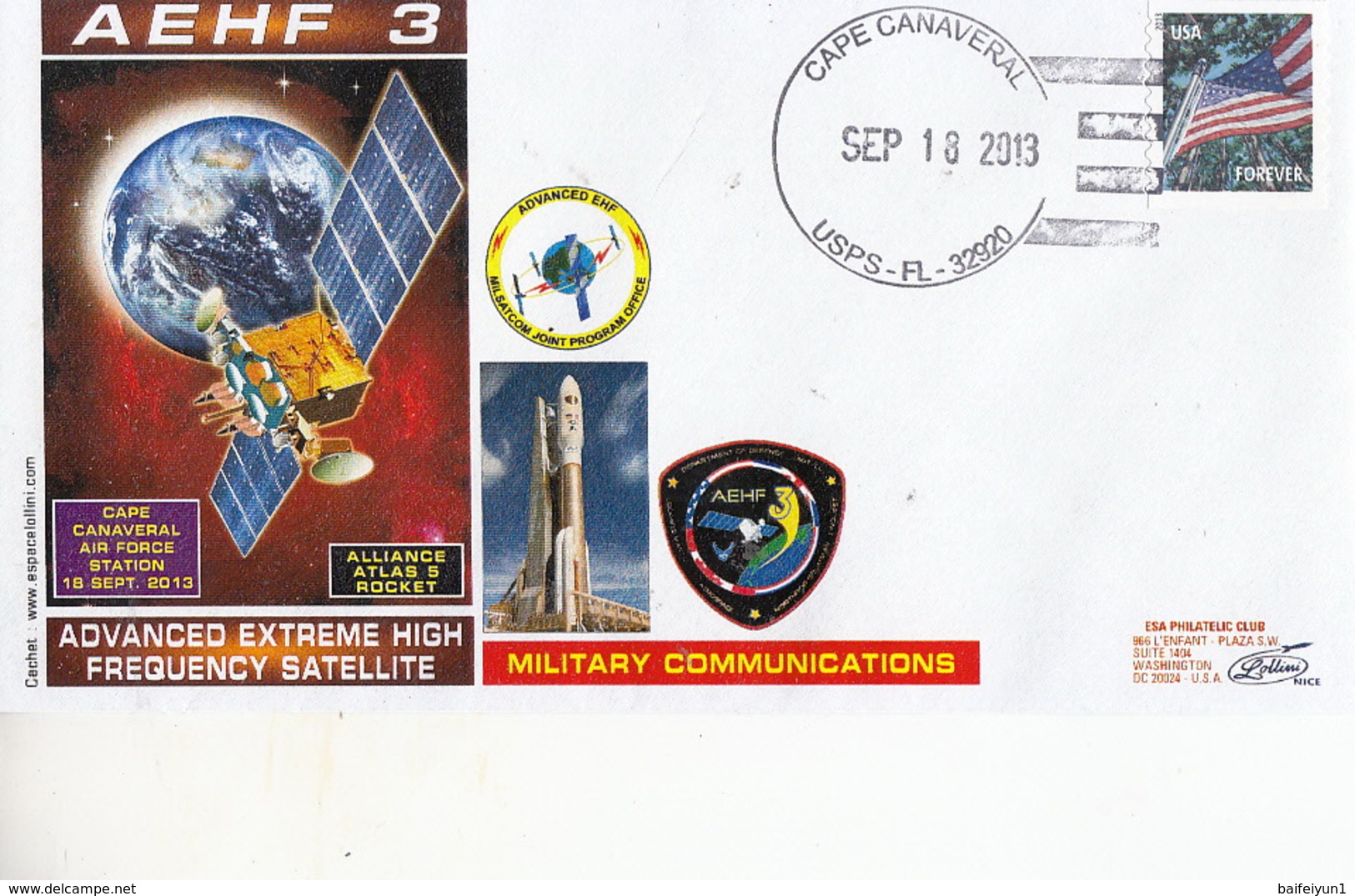 USA 2013 AEHF-3 Satellite Commemorative Cover - America Del Nord