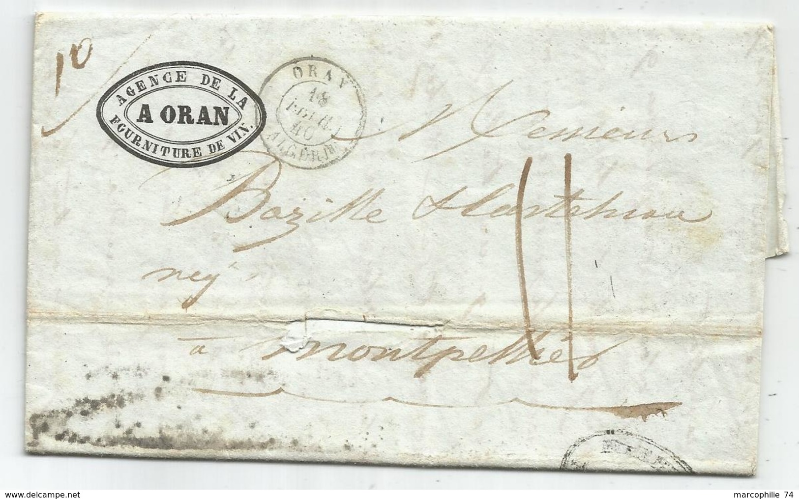 ALGERIE ORAN 1844 LETTRE POUR MONTPELLIER + VERSO PURIFIEE A TOULON - 1801-1848: Précurseurs XIX