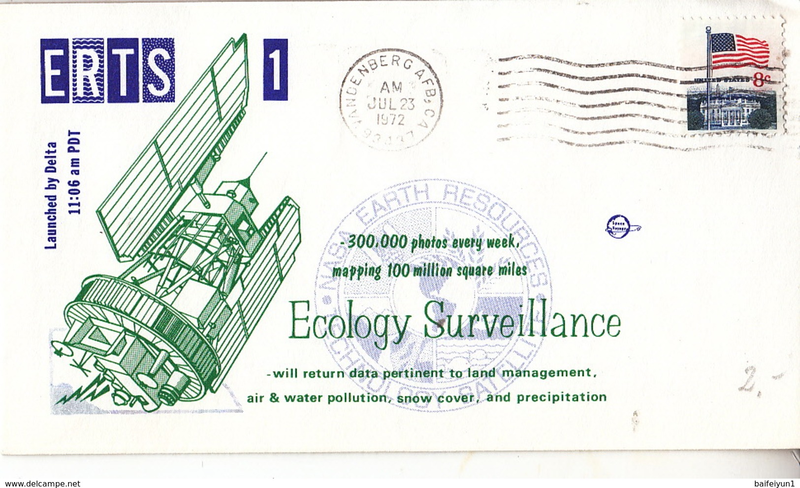 USA 1972 ERTS-1 Ecology Surveillance Operations  Commemorative Cover - North  America