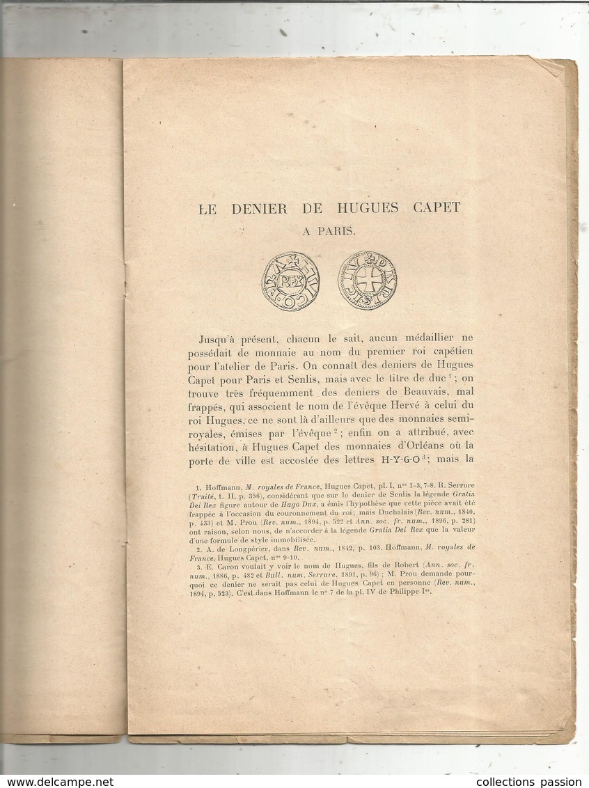 Le DENIER De HUGUES CAPET à PARIS ,  1914 ,  6 Pages ,4 Scans , Frais Fr 1.95 E - Livres & Logiciels