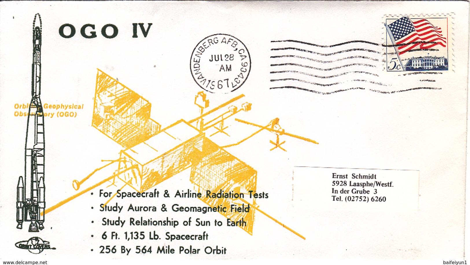 USA 1967 OGO IV Satellite  Commemorative Cover - America Del Nord