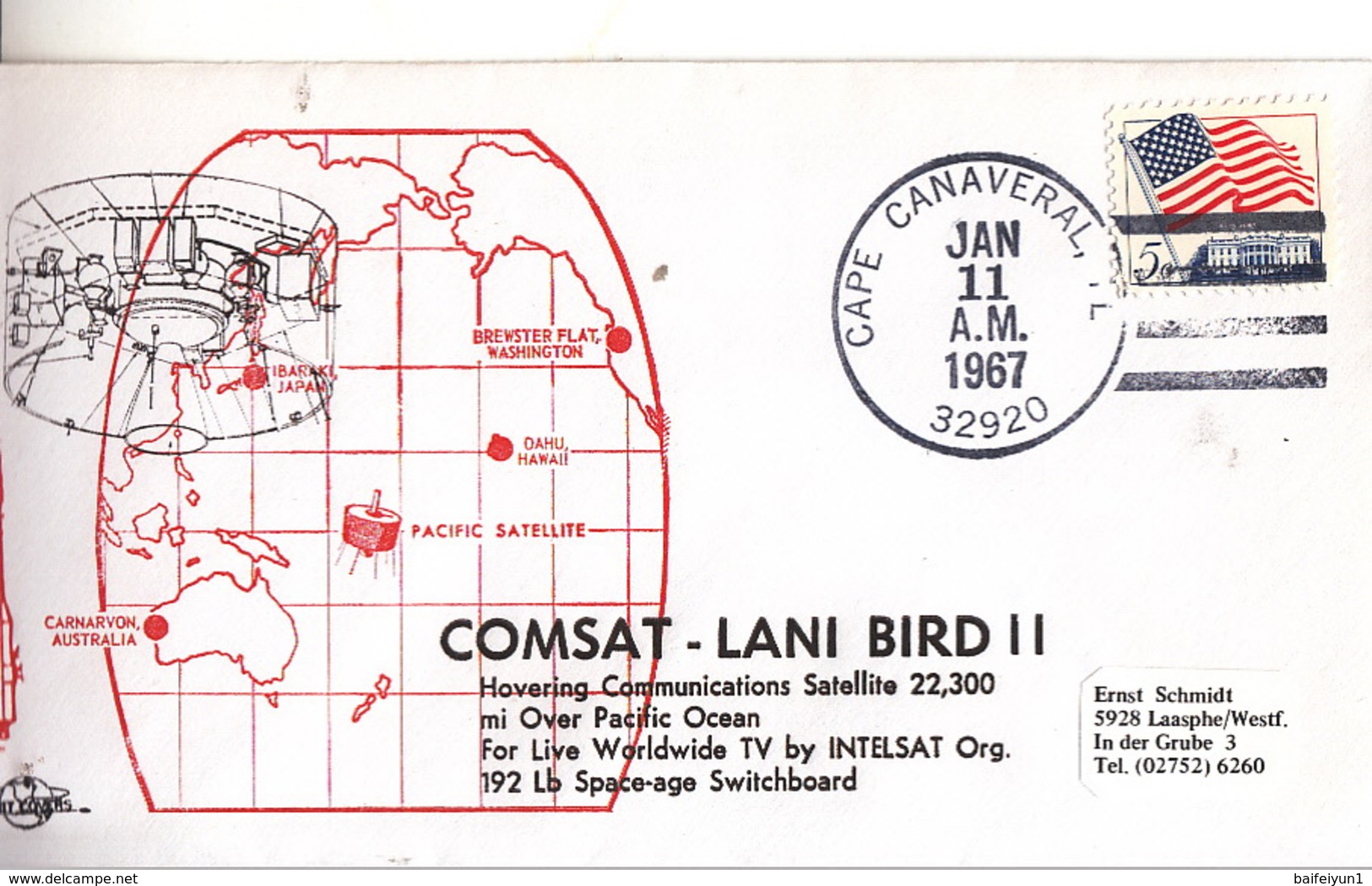 USA 1967 COMSAT-LANI BIRD II Satellite  Commemorative Cover - América Del Norte