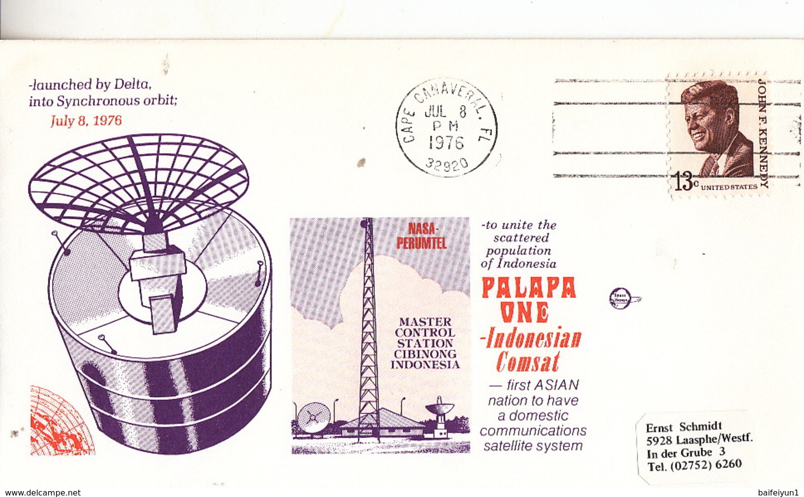 USA 1976 PALAPA ONE-Indonesian Comsat Satellite  Commemorative Cover - North  America