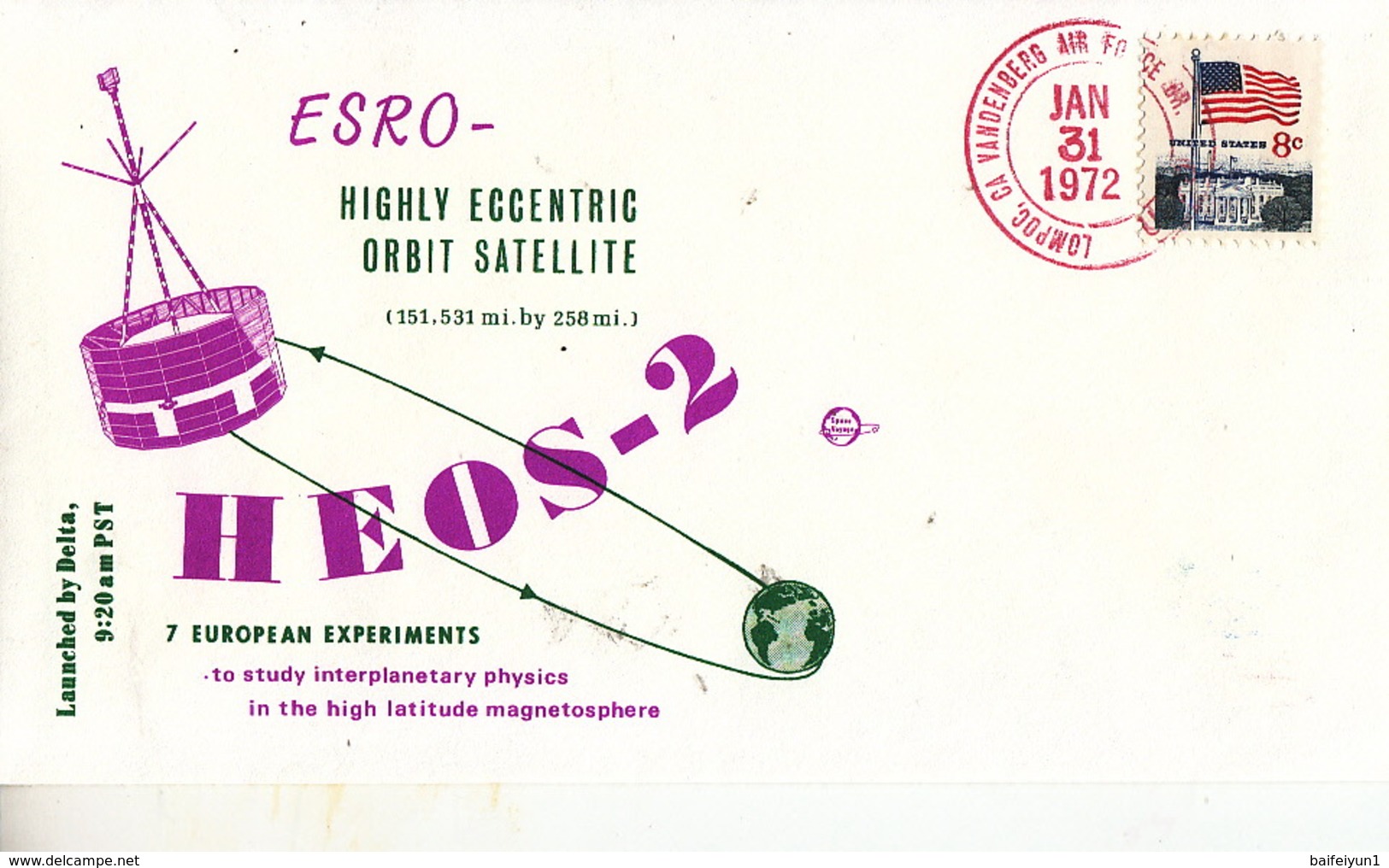 USA 1972 ESRO-Highly Eccentric Orbit Satellite  Commemorative Cover - América Del Norte
