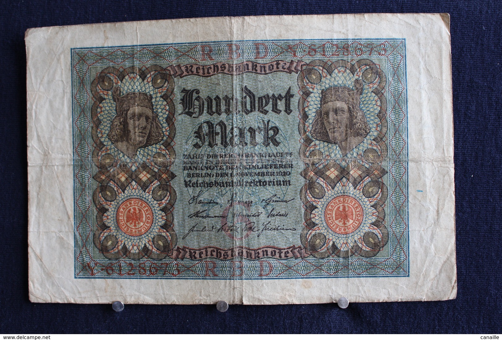 6 / Allemagne - République De Weimar, Reichsbanknote - 1.10.1920 / 100 Mark - N° R.B.D   Y . 6128673 - 100 Mark