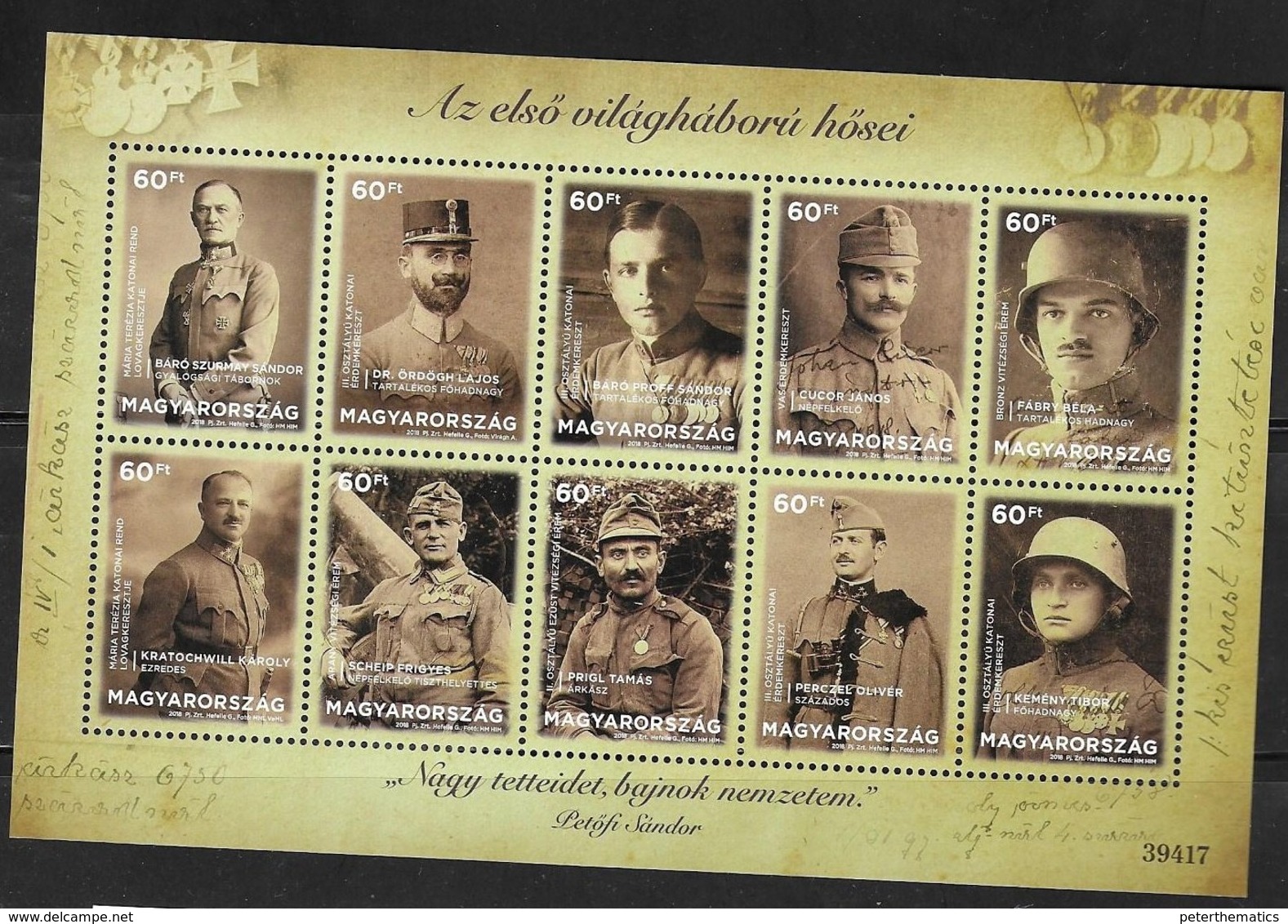 HUNGARY, 2018, MNH, WWI, HEROES OF WORLD WAR ONE, SHEETLET - Guerre Mondiale (Première)