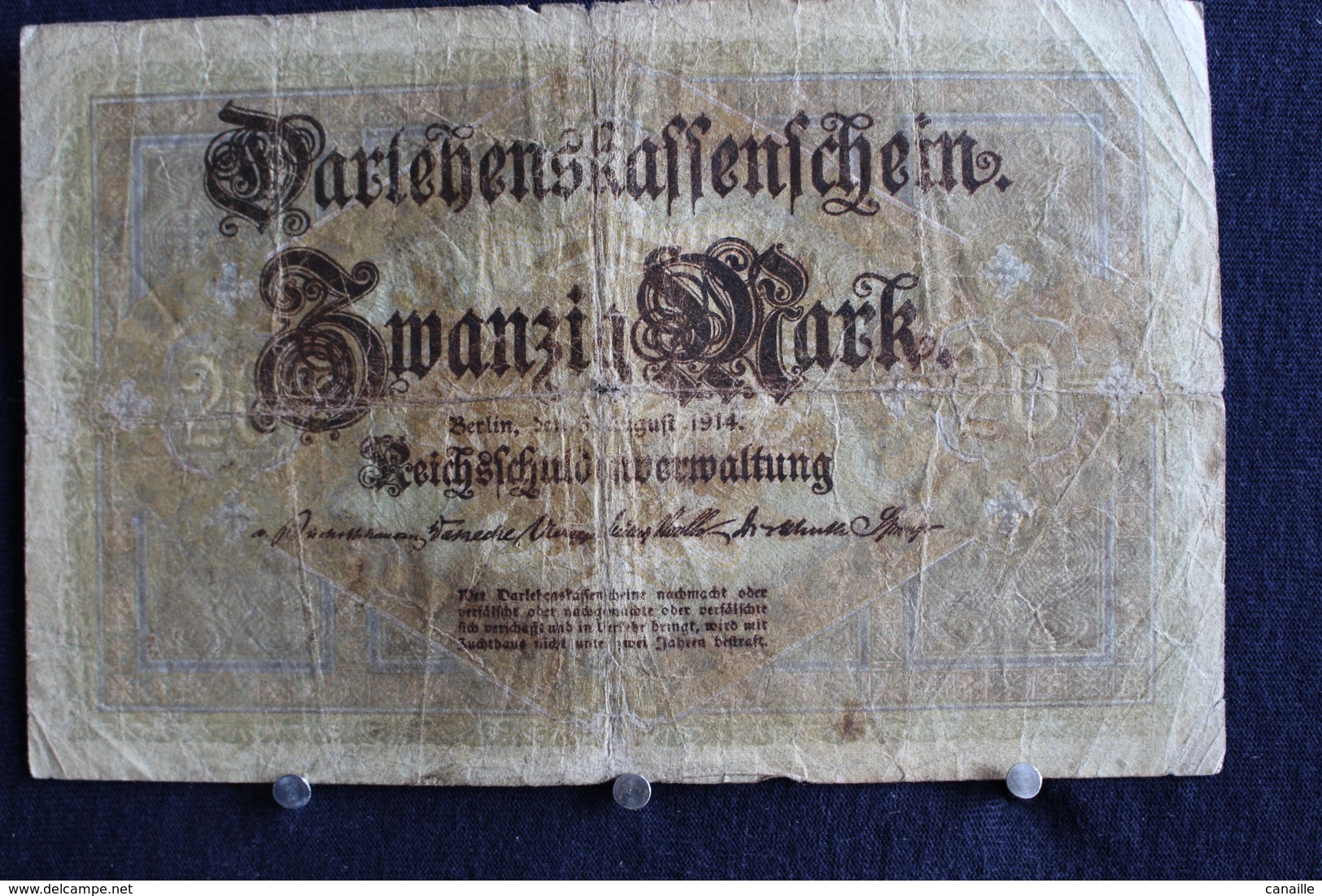 8 / Allemagne - République De Weimar, Darlehenskassenschein 5.7.1914 Zwanzig Mark / 20 Mark - N° H.Nr 3776118 - 100 Mark