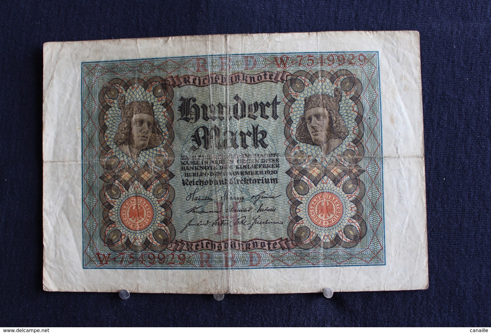9 / Allemagne - République De Weimar, Reichsbanknote - 1.10.1920 / 100 Mark - N° R.B.D  W . 7549929 - 100 Mark