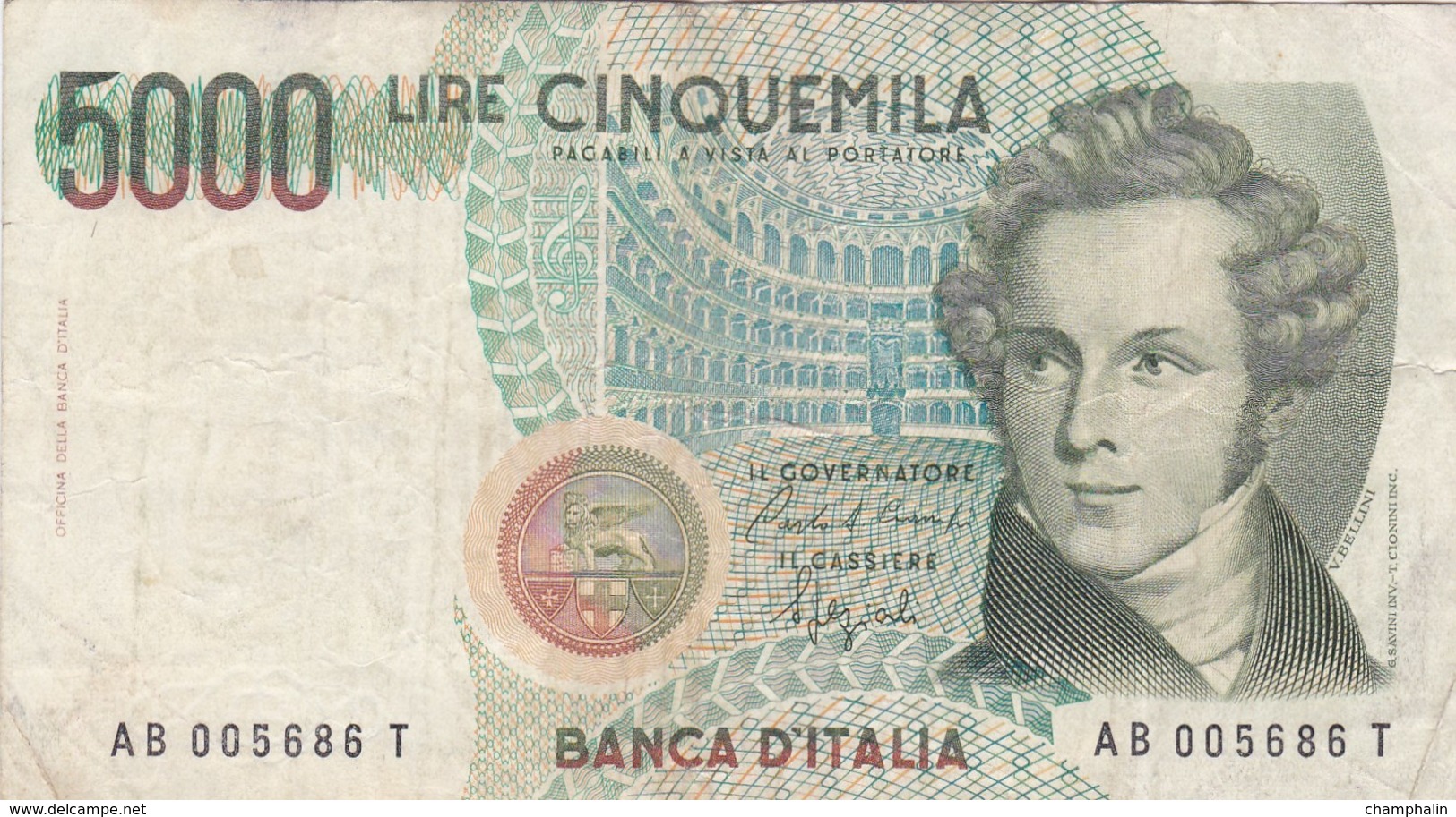 Italie - Billet De 5000 Lire - Vincenzo Bellini - 4 Juin 1985 - 5.000 Lire