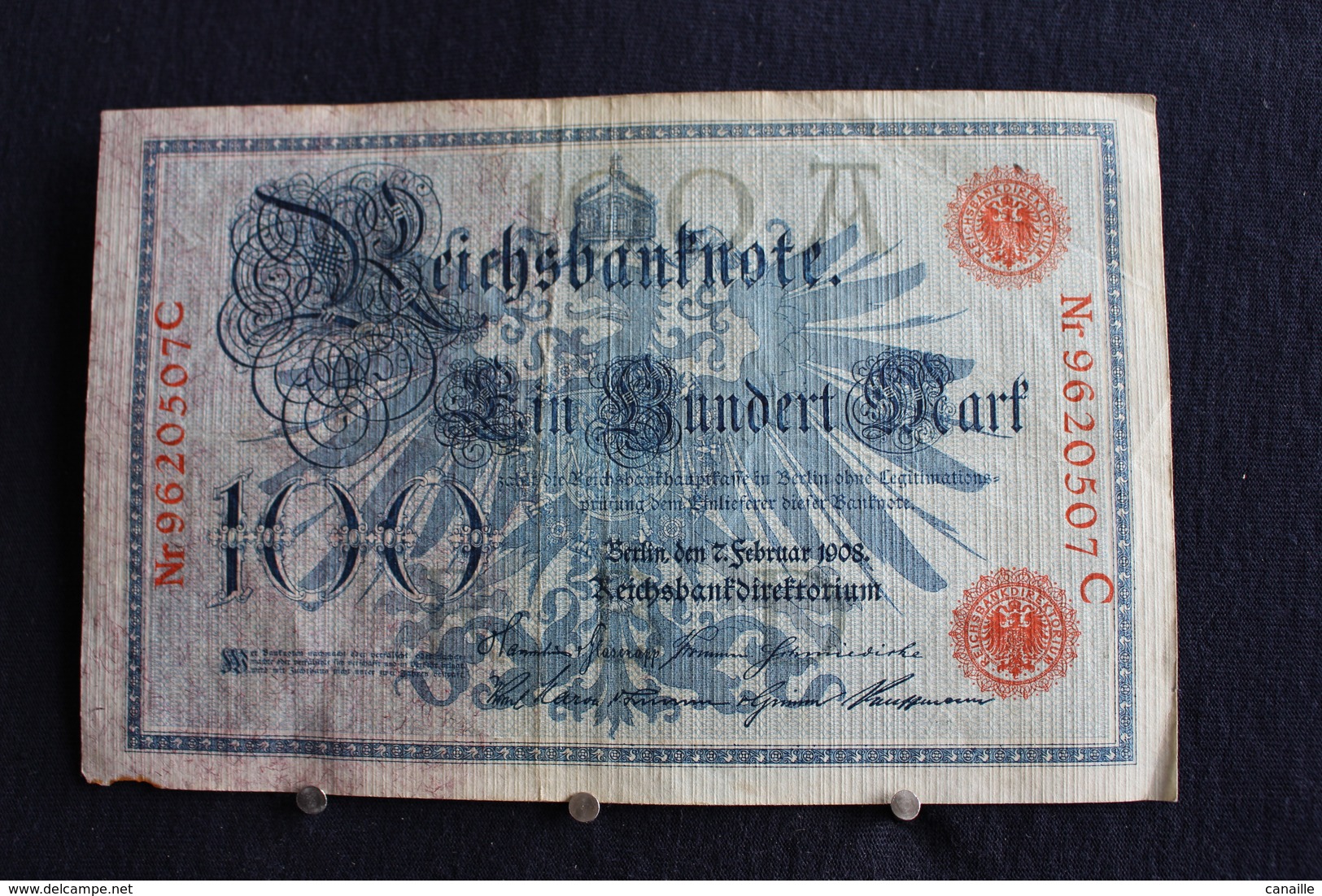 12 / Allemagne -  Empire Allemand , Reichsbanknote -  100 Mark - Berlin  7. 2.1908  /  N°  Nr 9620507 D - 100 Mark