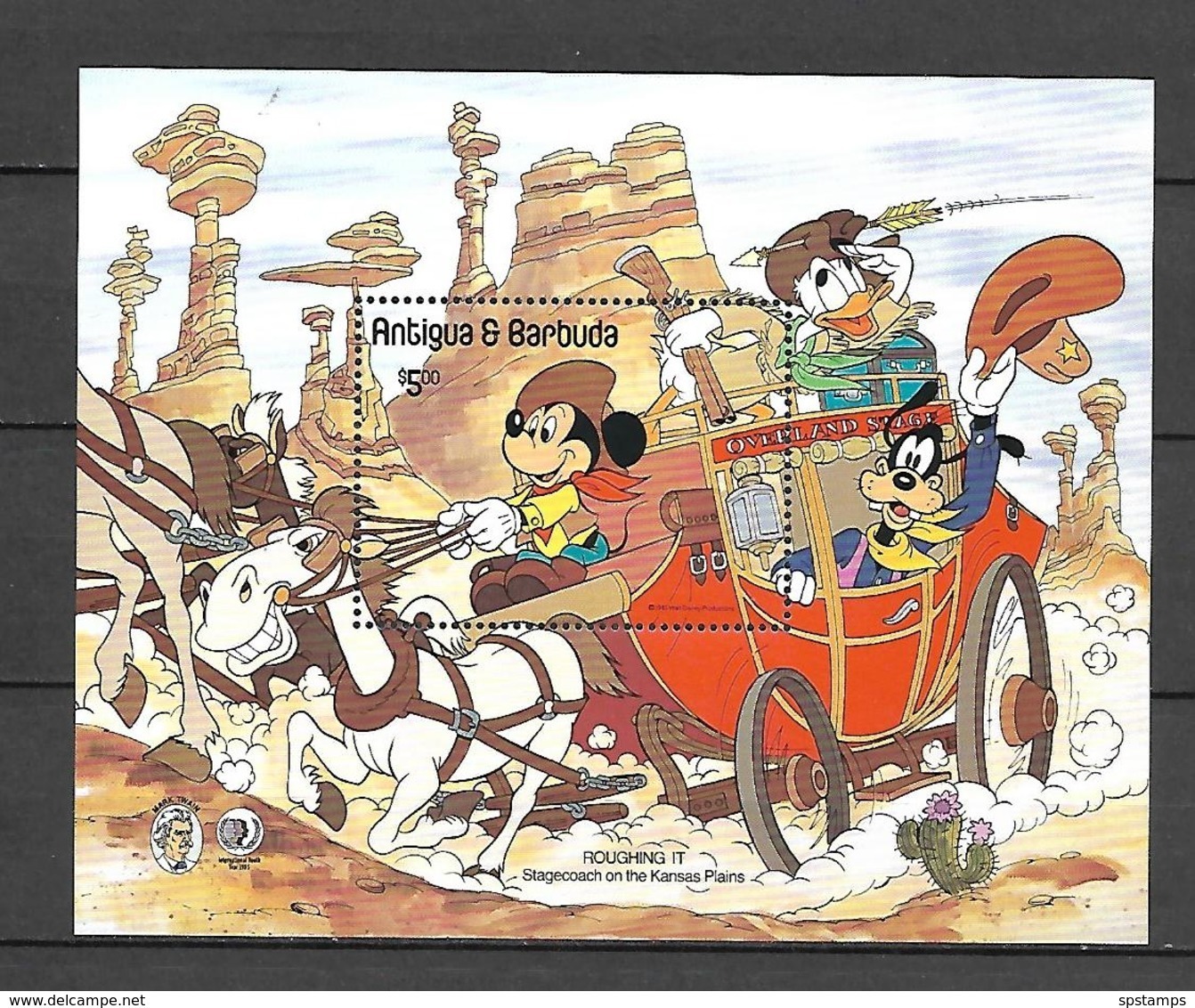 Disney Antigua & Barbuda 1985 Slagecoach On The Kansas Plains MS MNH - Disney