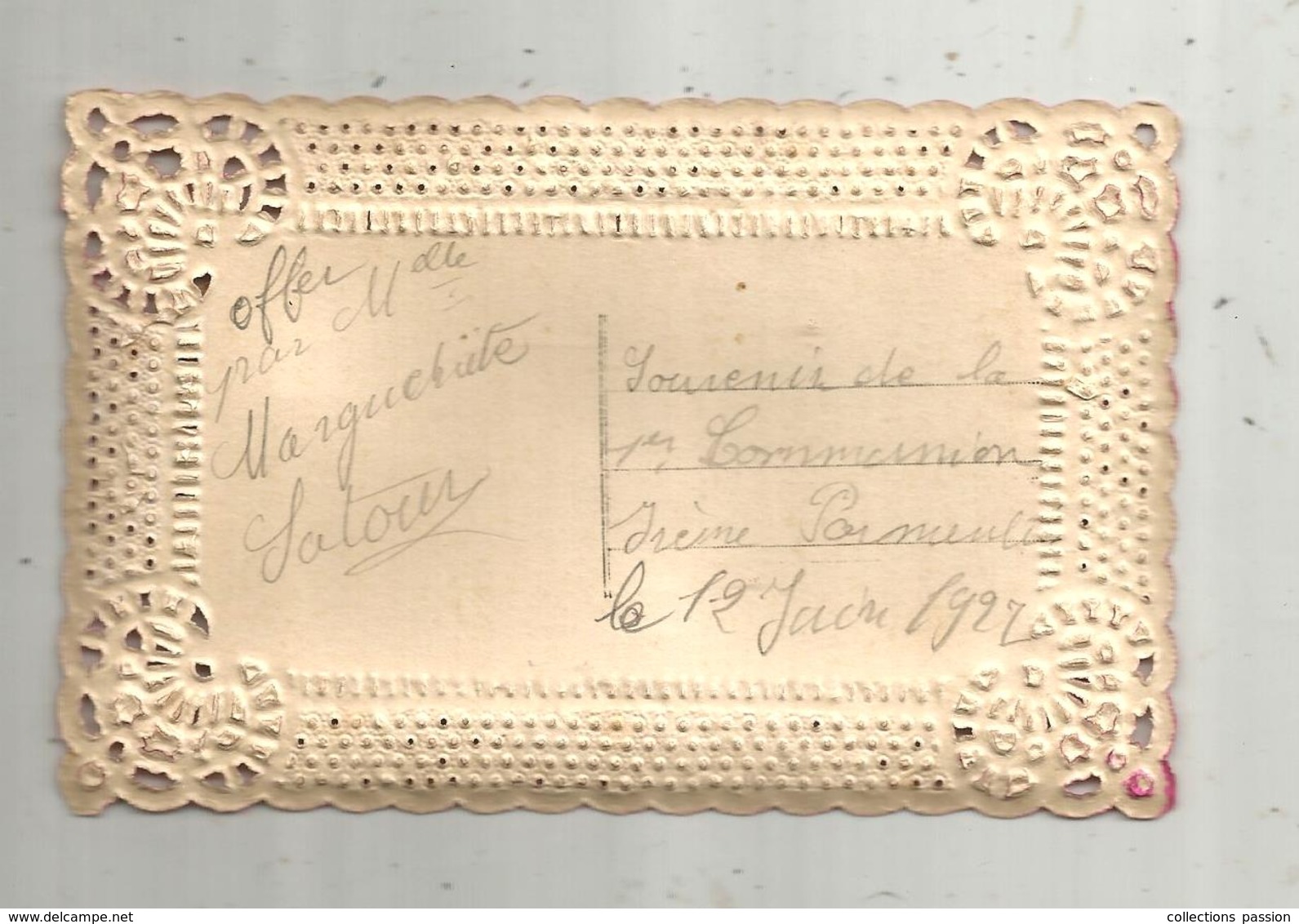 Cp, Dentelée , Carte à Rajout ,découpis Souvenir De Première Communion ,écrite 1922,  2 Scans - Autres & Non Classés