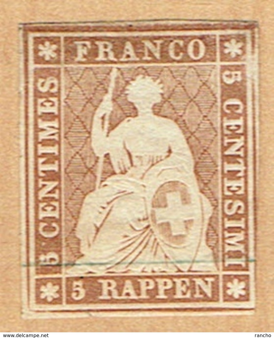 * TIMBRE NEUF 1854 EXPERTISSE . MARCHAND C/.S.B.K. Nr:22A. MICHEL Nr:13Ib. PAPIER MINCE FILS DE SOIE VERT .* - Unused Stamps