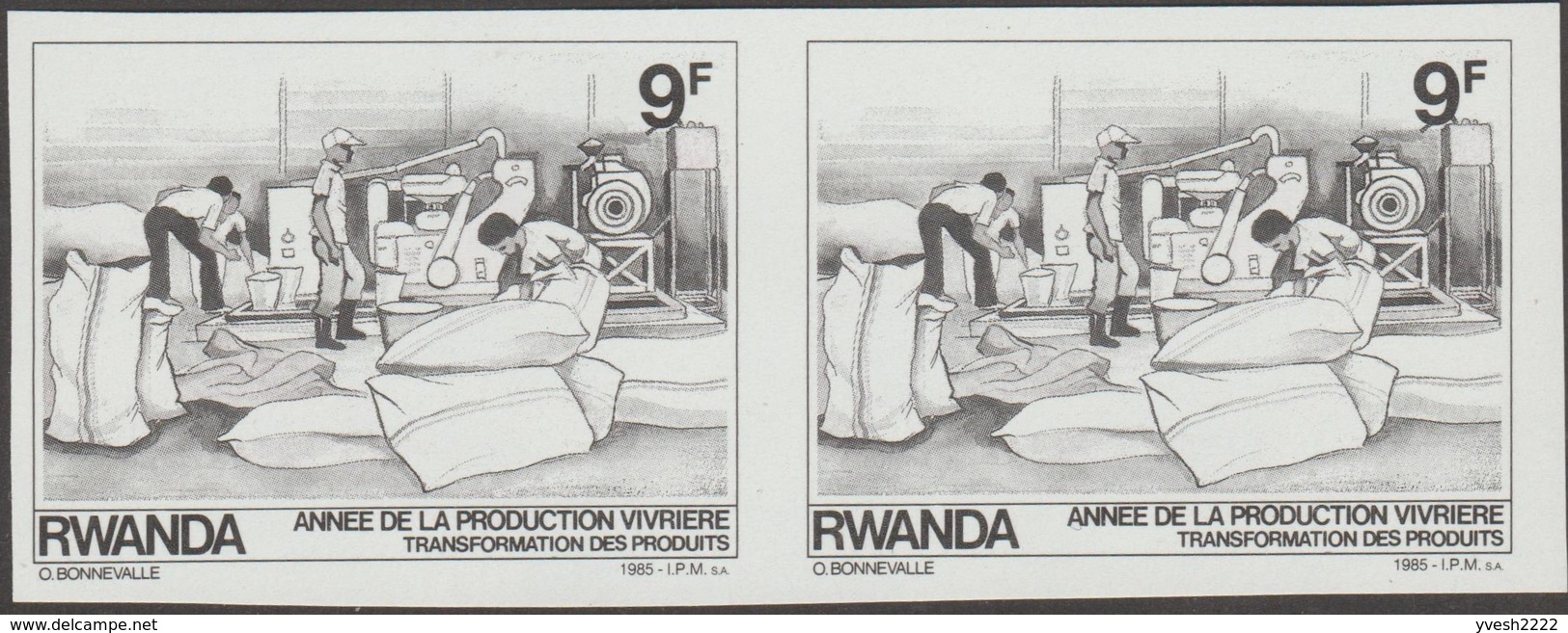 Rwanda 1985 COB 1235. 7 Essais De Couleurs En Paires. Année De La Production Vivrière. Transformation Des Produits. Sac - Agriculture