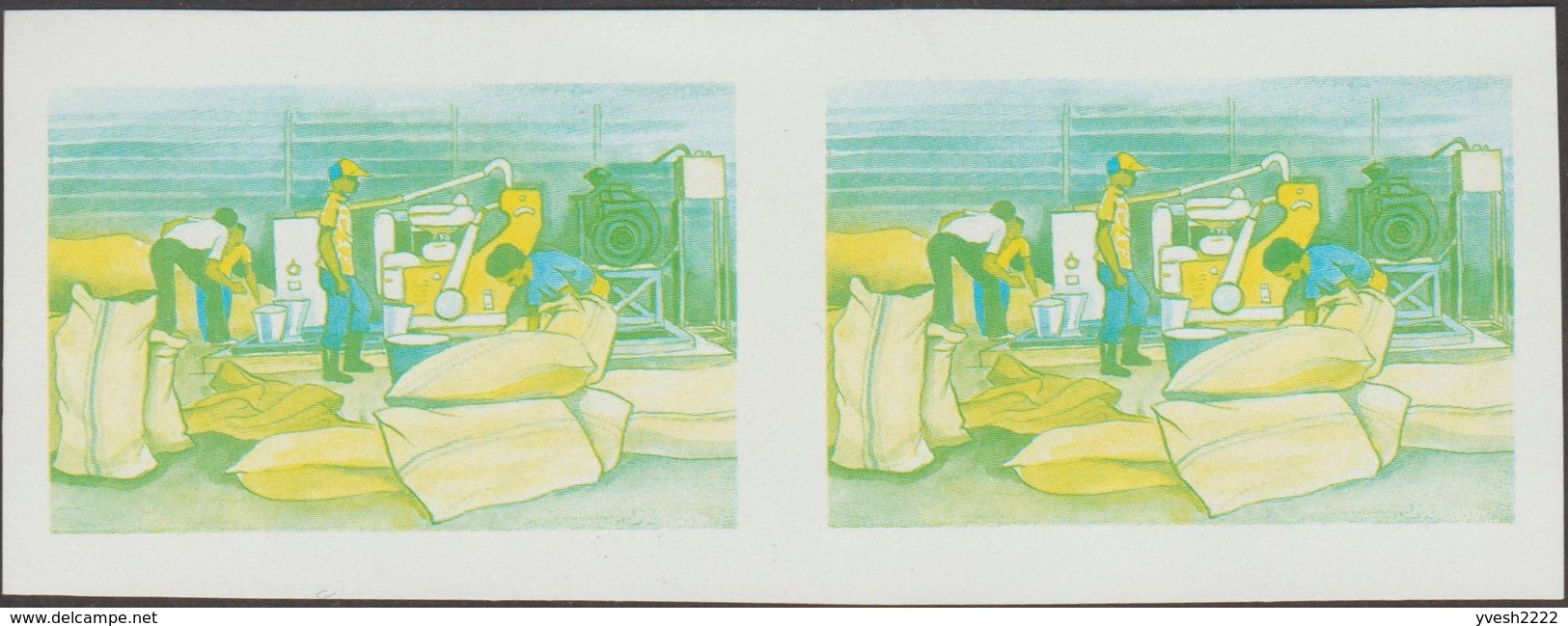 Rwanda 1985 COB 1235. 7 essais de couleurs en paires. Année de la production vivrière. Transformation des produits. Sac