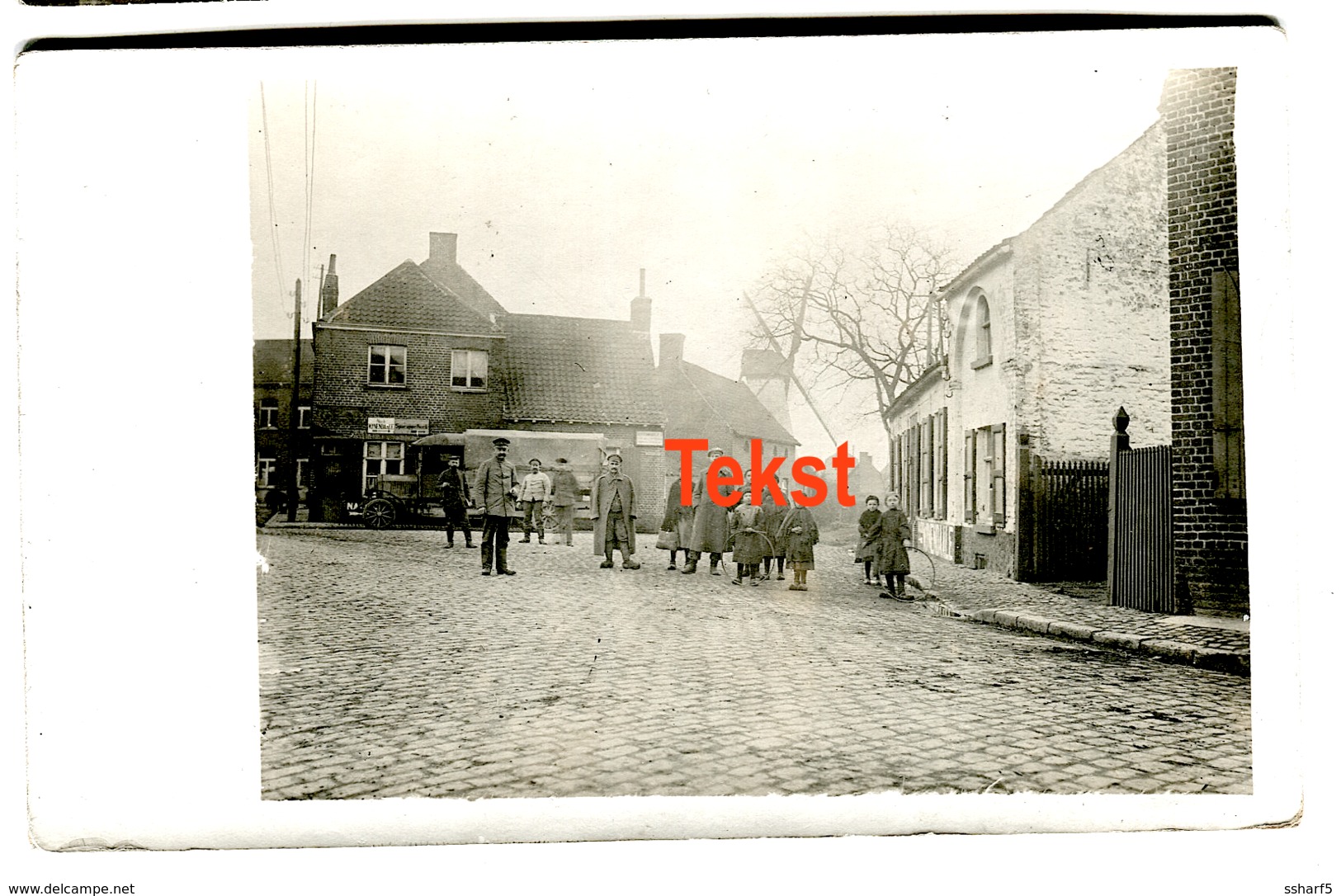 Wijnendale Wynendaale TORHOUT Original Photo Card C. 1916 Mill And Street Life BUS STOP - Torhout