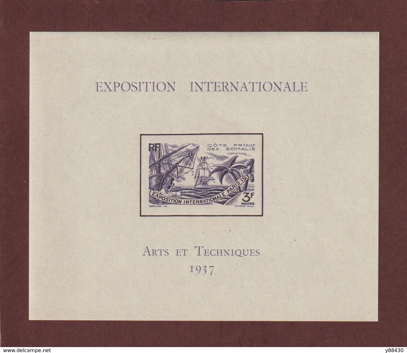 CÔTE DES SOMALIS - Feuillet N°1 De 1937 - Neuf Non Dentelé - EXPOSITION INTERNATIONALE DE PARIS. Arts Et Techniques - Autres & Non Classés