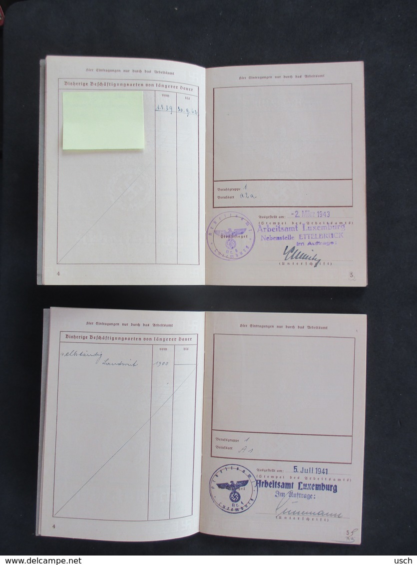 LUXEMBOURG, 2x Carnet De Travail WW2 - Deutsches Reich, Arbeitsbuch, HOVELANGE, LUXEMBOURG, ETTELBRÜCK - 1940-1944 Deutsche Besatzung