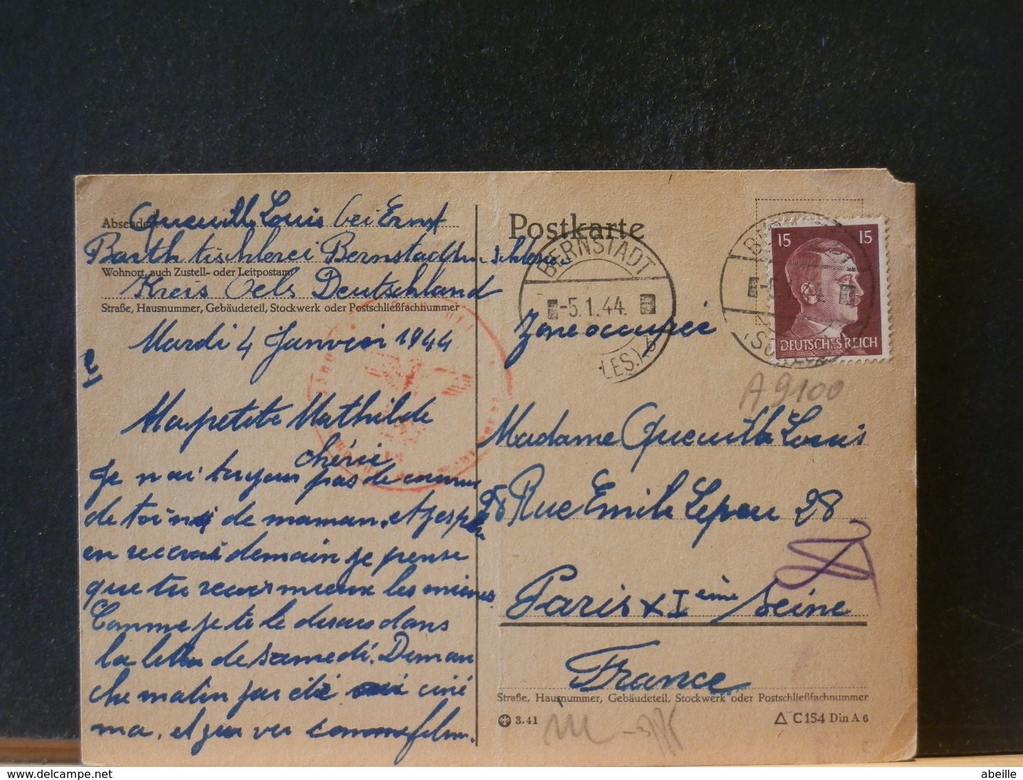 A9100  CP POUR LA FRANCE  1944 - Lettres & Documents