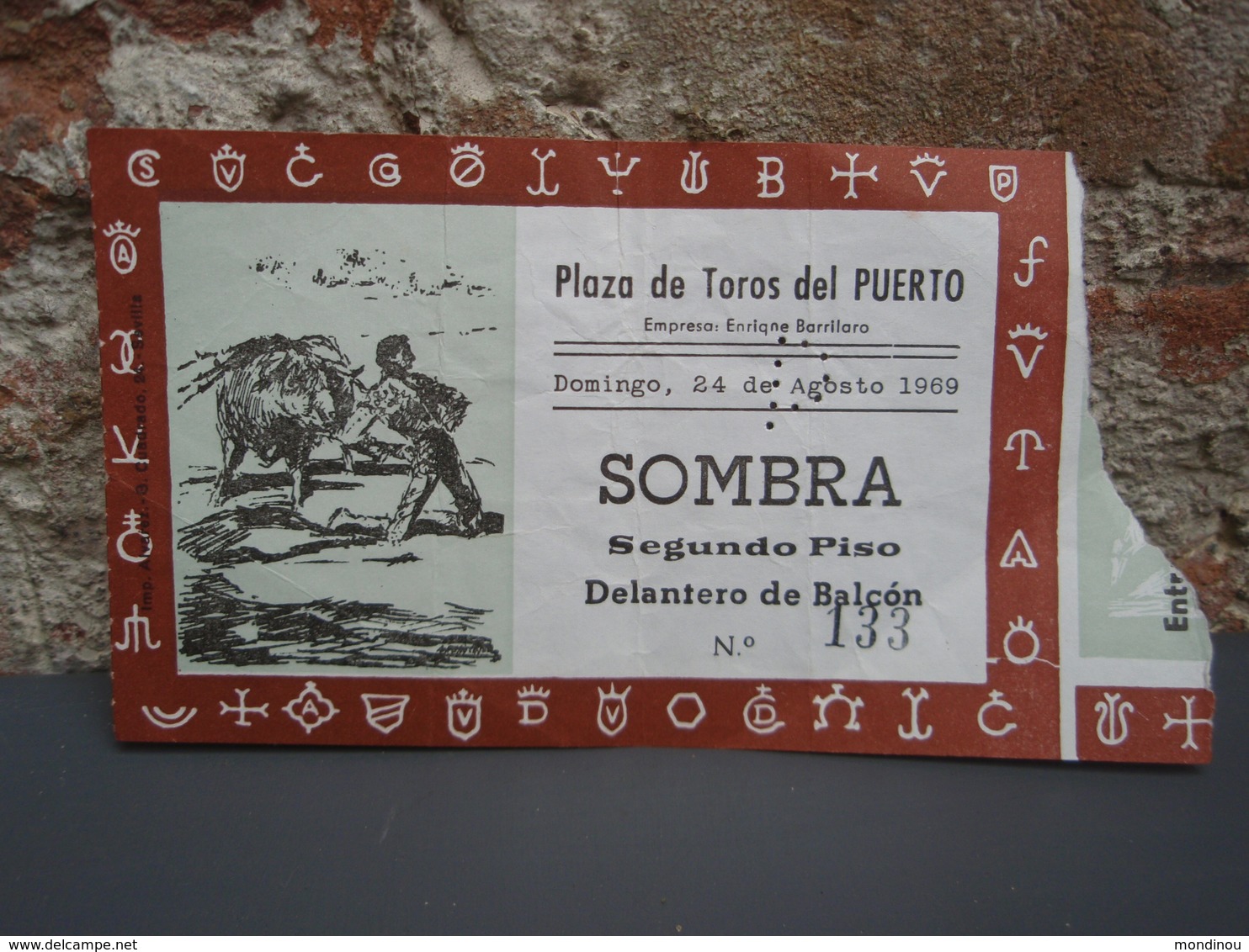 Ancien Billet De Corrida Plaza De Toros Del PUERTO - 1969 - SOMBRA Segundo Piso Delantero De Balcon - Tickets D'entrée