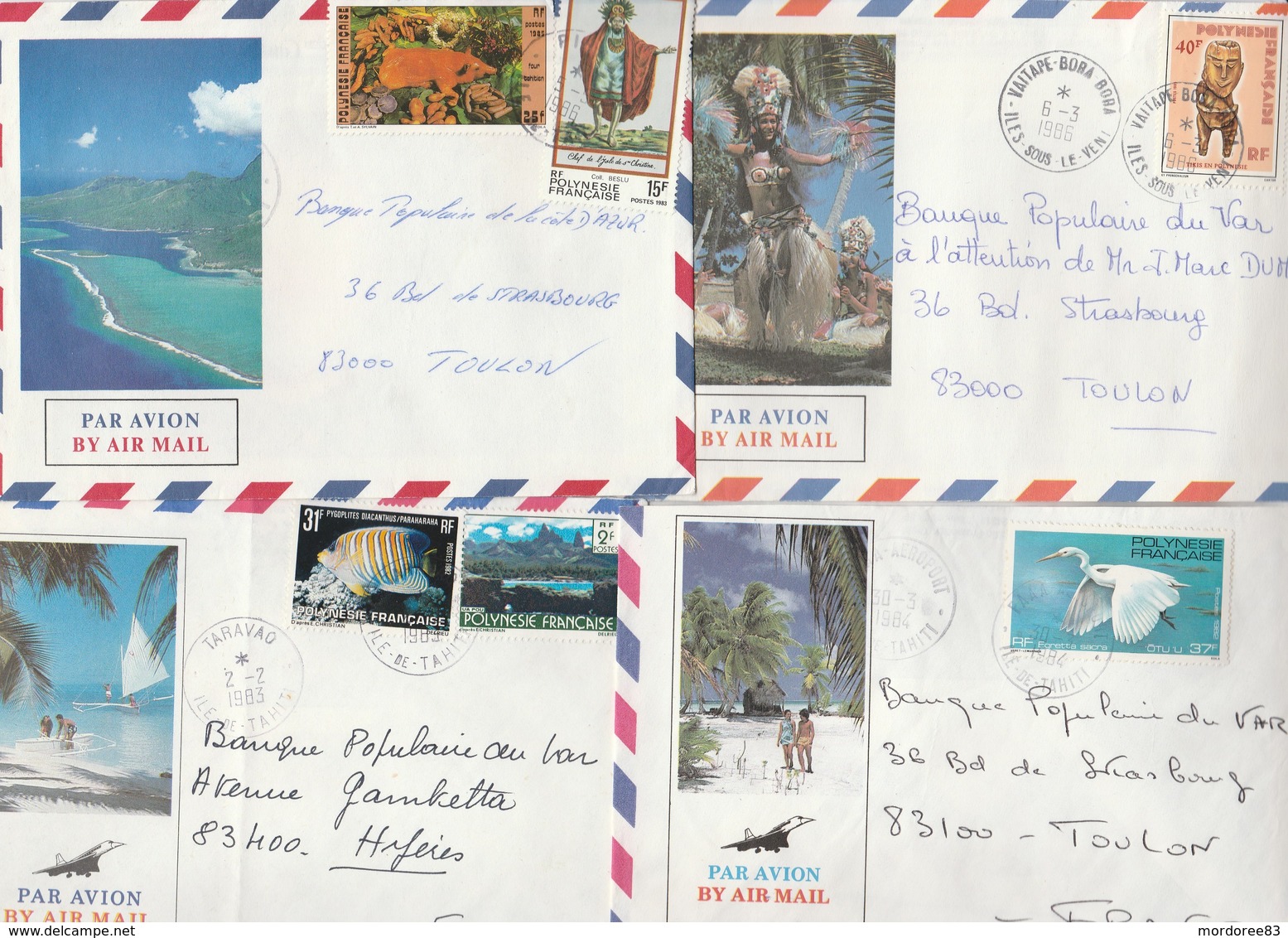 POLYNESIE LOT DE 8 LETTRES PERIODE 1983-86 FAAA - VAITAPE-TARAVAO-PIRAE - POUR TOULON - Collections, Lots & Series