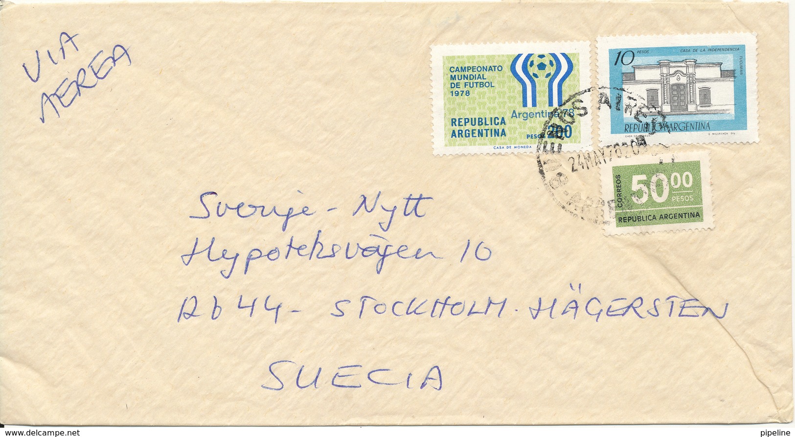 Argentina Cover Sent Air Mail To Sweden Buenos Aires 24-5-1978 Soccer Football Stamp - Other & Unclassified