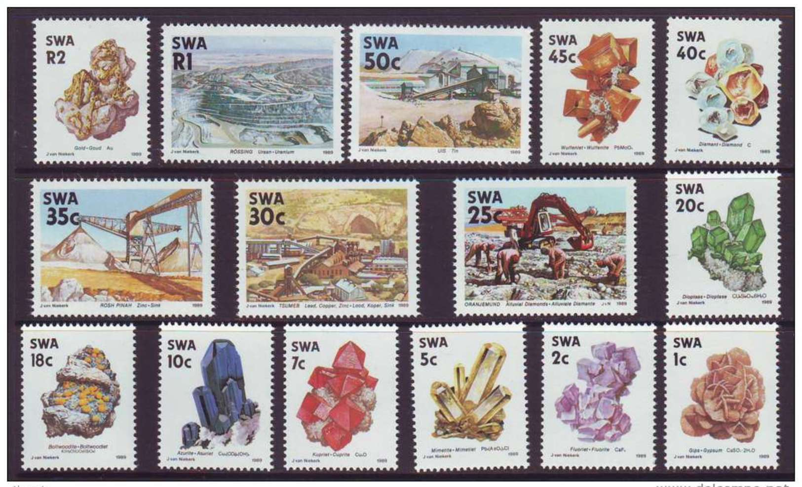 D110301 South West Africa 1989 Namibia GEM STONES MINING Definitive Set MNH - Afrique Du Sud Afrika RSA Sudafrika - Namibia (1990- ...)