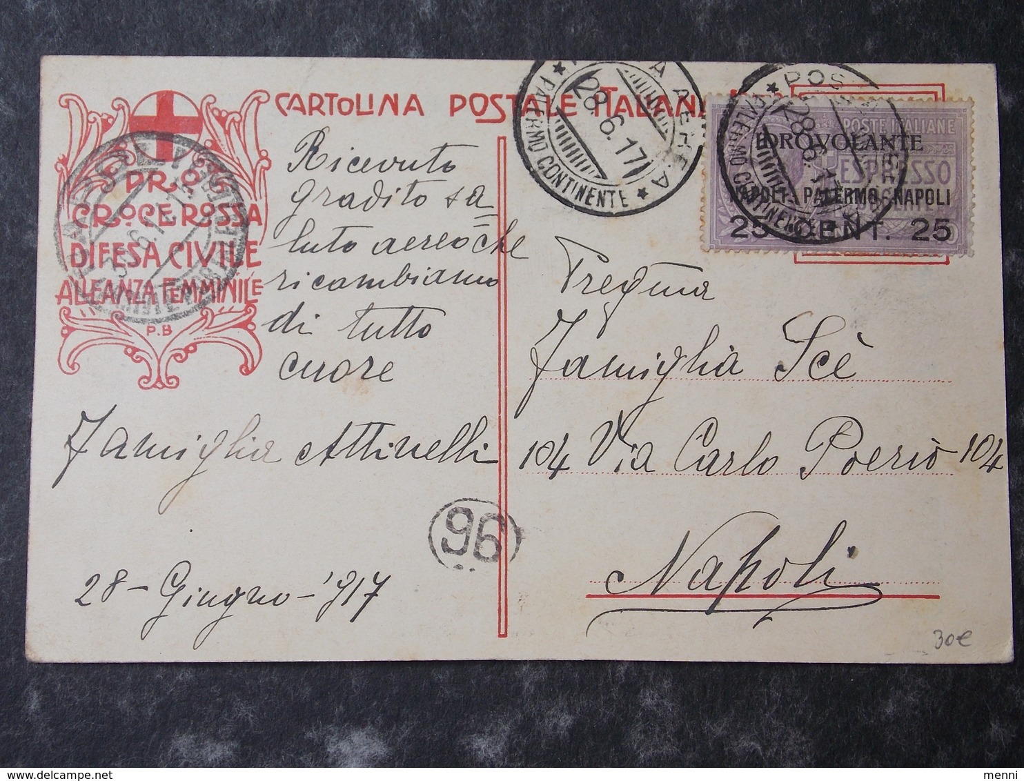 ITALY ITALIA Cartolina 1917 POSTA AERIA - Palermo - Napoli Idrovolante Napoli-Palermo-Napoli - Philately - Altri & Non Classificati