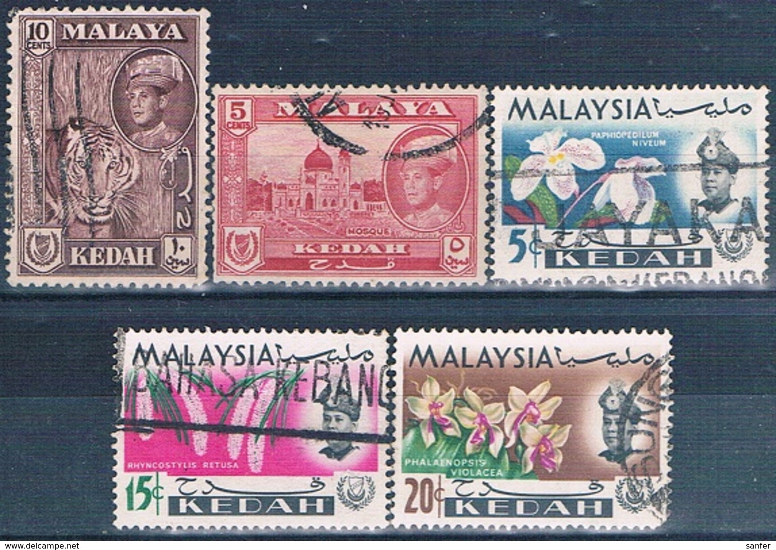 Malasia ( Estado De Kedah ) 1957 / 65  -  Michel  86 + 88 + 108 + 111 + 112  ( Usados ) - Malasia (1964-...)